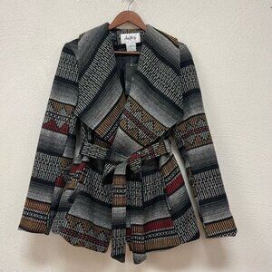 NWT Buckle - Daytrip Black & Gray Aztec Print Tie Waist Jacket Coat sz S